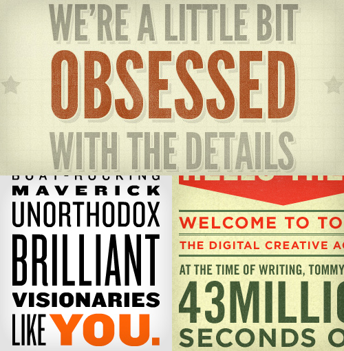 Collage of interfaces with justified or centered typography